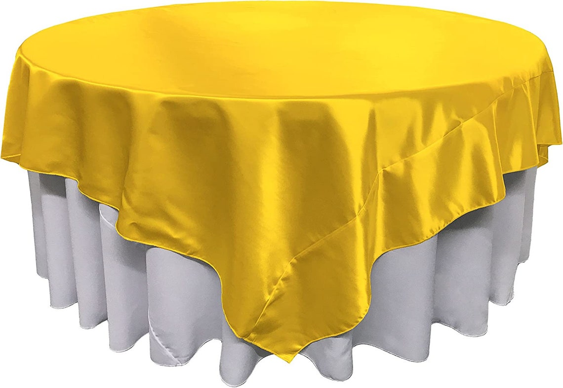 90" X 90" -Overlay Bridal Satin Fabric Washable Square Tablecloth, Stain and Wrinkle Resistant Table Cover Dinning, Kitchen, Party, Holiday