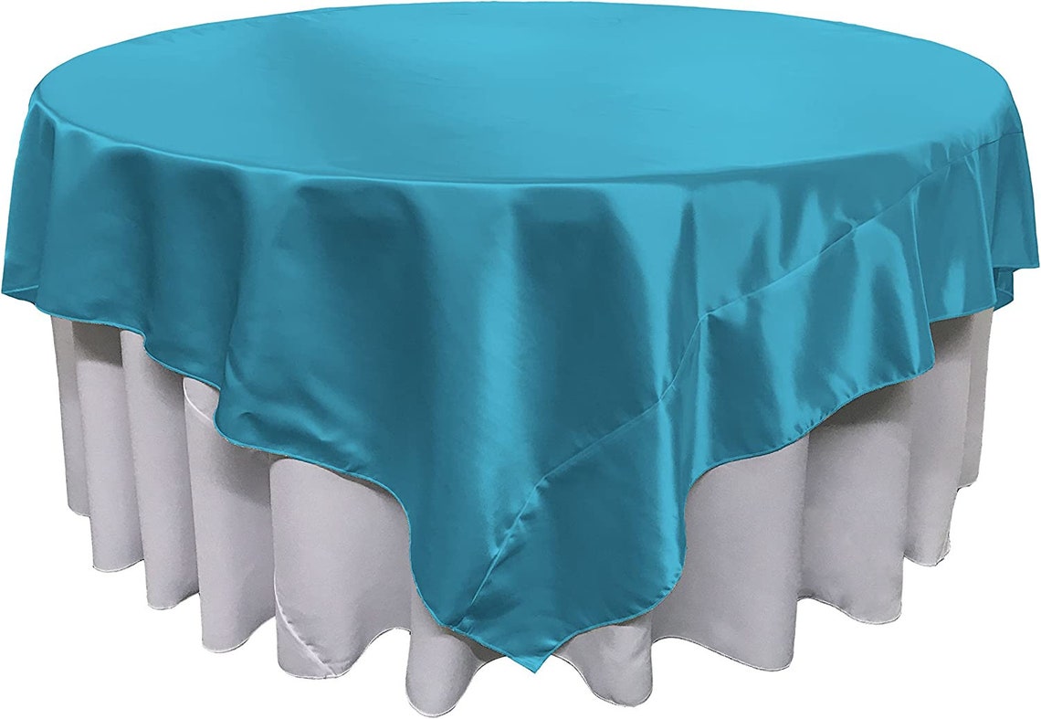 90" X 90" -Overlay Bridal Satin Fabric Washable Square Tablecloth, Stain and Wrinkle Resistant Table Cover Dinning, Kitchen, Party, Holiday