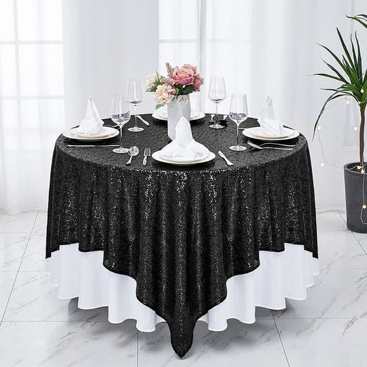 Square Sequin Tablecloth - BLACK - Glitter Tablecloth for Bridal Shower Decorations, Birthday, Wedding, Dessert, Banquet