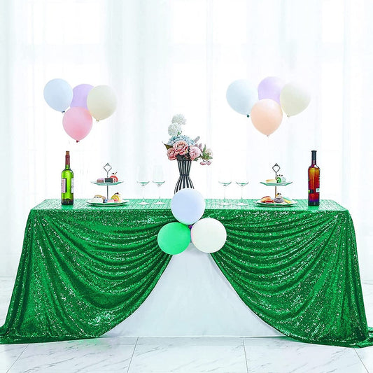 Green Glitz Sequin Rectangular Tablecloth Table Covers Decorations for Birthday Party Supplies Event Wedding Table Skirt Decor