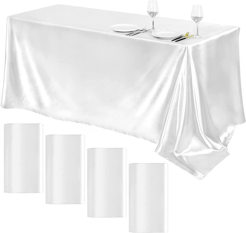 90" White Satin Tablecloth for Wedding Dinning Event Parties Banquet Holiday Decoration Square Rectangle Table Cover
