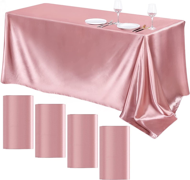 90" Rose Gold Satin Tablecloth for Wedding Dinning Event Parties Banquet Holiday Decoration Square Rectangle Table Cover
