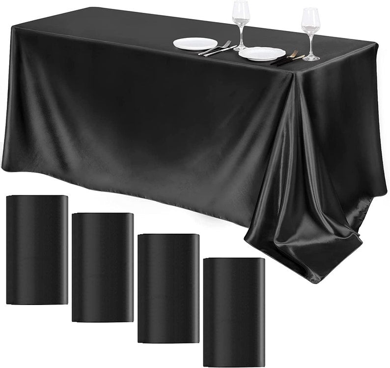 90" Black Satin Tablecloth for Wedding Dinning Event Parties Banquet Holiday Decoration Square Rectangle Table Cover