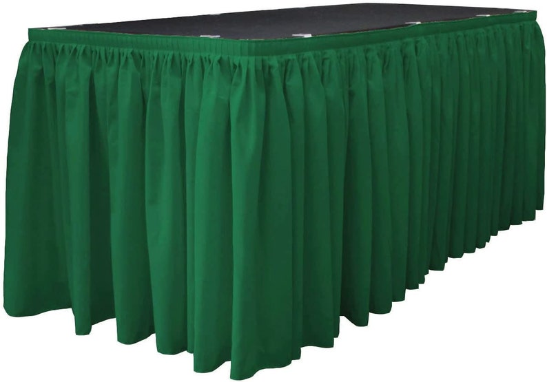 14-Foot by 29-Inch - Poplin Table Skirt for Rectangle Tables, Pleat Fabric for Wedding Banquet Trade Show, 14-Foot by 29-Inch Emerald Green