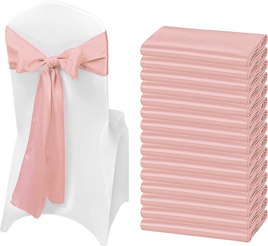 50 PCS Blush Satin Chair Sashes Bows Universal Chair Cover for Wedding Reception Restaurant Event Decoration Banquet,Party (7 x 108 inch)