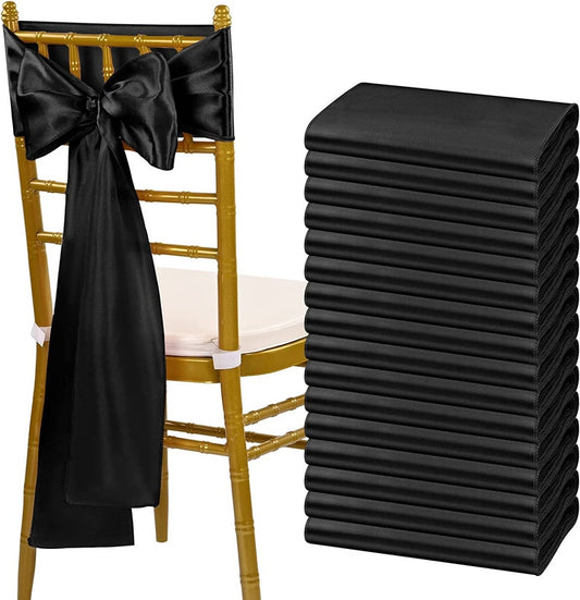50 PCS Black Satin Chair Sashes Bows Universal Chair Cover for Wedding Reception Restaurant Event Decoration Banquet,Party (7 x 108 inch)