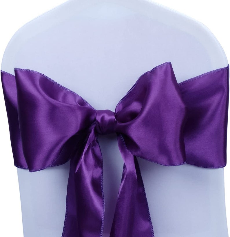 50 PCS Purple Satin Chair Sashes Bows Universal Chair Cover for Wedding Reception Restaurant Event Decoration Banquet,Party (7 x 108 inch)