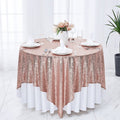 Square Sequin Tablecloth - ROSE GOLD - Glitter Tablecloth for Bridal Shower Decorations, Birthday, Wedding, Dessert, Banquet