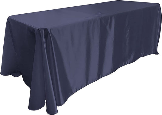 90" Navy Blue Satin Tablecloth for Wedding Dinning Event Parties Banquet Holiday Decoration Square Rectangle Table Cover