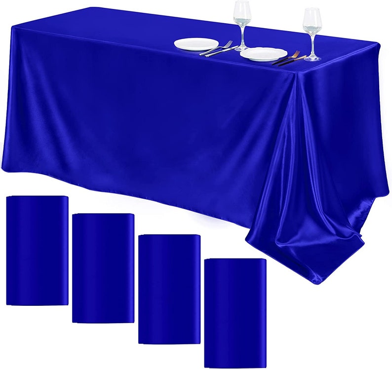 90" Royal Blue Satin Tablecloth for Wedding Dinning Event Parties Banquet Holiday Decoration Square Rectangle Table Cover