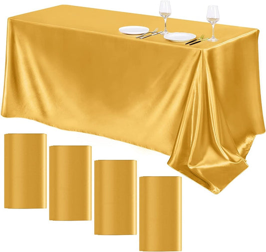 90" Gold Satin Tablecloth for Wedding Dinning Event Parties Banquet Holiday Decoration Square Rectangle Table Cover