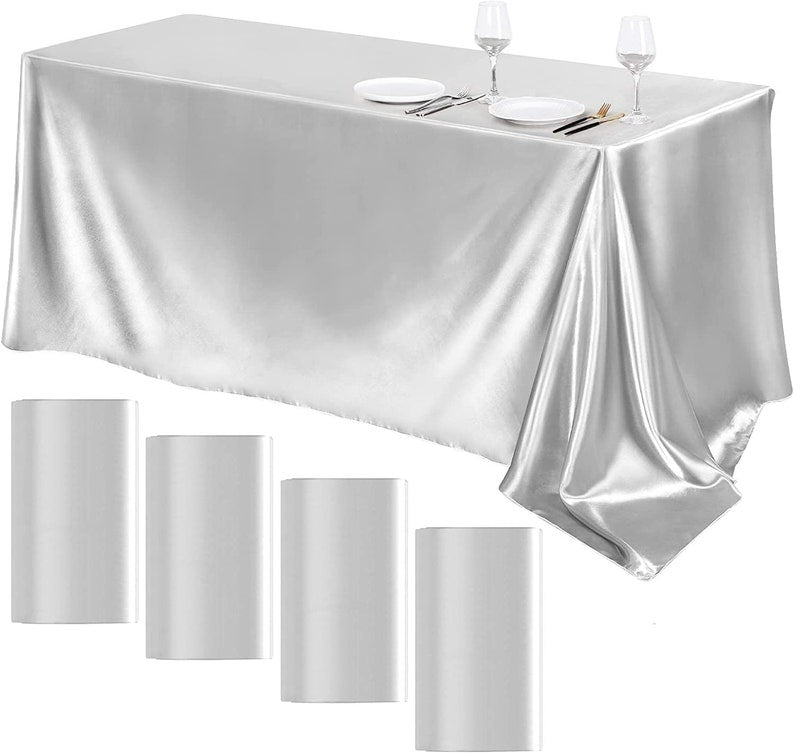 90" Silver Satin Tablecloth for Wedding Dinning Event Parties Banquet Holiday Decoration Square Rectangle Table Cover
