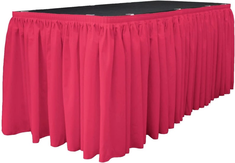 14-Foot by 29-Inch - Poplin Table Skirt for Rectangle Tables, Pleat Fabric for Wedding Banquet Trade Show, 14-Foot by 29-Inch Fuchsia