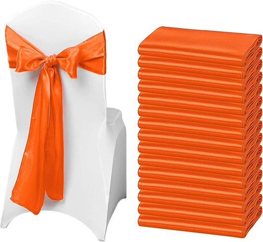 50 PCS Orange Satin Chair Sashes Bows Universal Chair Cover for Wedding Reception Restaurant Event Decoration Banquet,Party (7 x 108 inch)