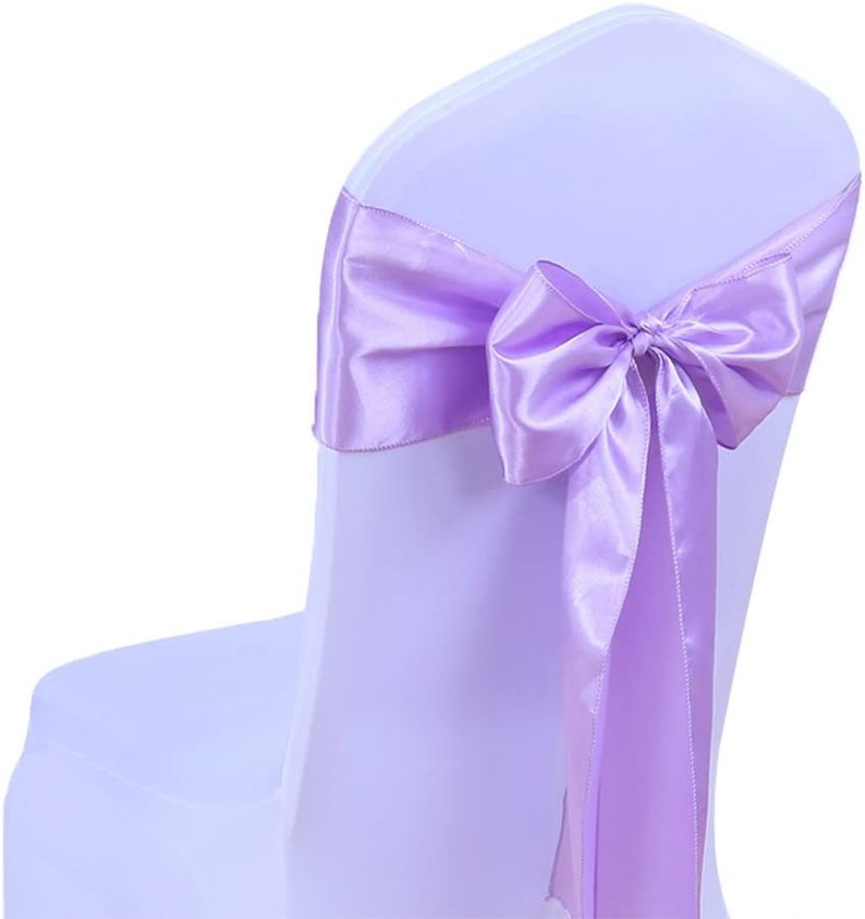 50 PCS Lilac Satin Chair Sashes Bows Universal Chair Cover for Wedding Reception Restaurant Event Decoration Banquet,Party (7 x 108 inch)