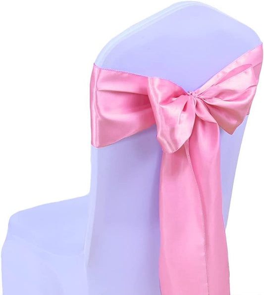 50 PCS Pink Satin Chair Sashes Bows Universal Chair Cover for Wedding Reception Restaurant Event Decoration Banquet,Party (7 x 108 inch)