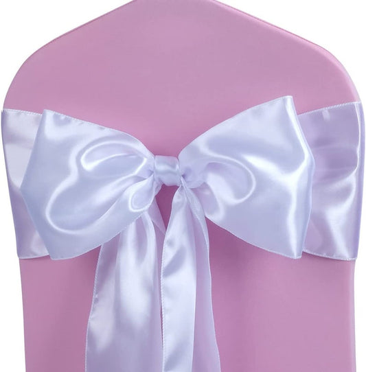 50 PCS White Satin Chair Sashes Bows Universal Chair Cover for Wedding Reception Restaurant Event Decoration Banquet,Party (7 x 108 inch)