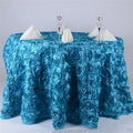 Round Tablecloth - Satin Raised Rosettes Round Tablecloth Wedding Party Dining Room Table Linens - TURQUOISE - Christmas, Wedding, Bridal