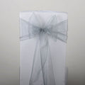 50 Pack - Sheer Organza Chair Sashes for Wedding Decorations Crystal Chairs Bows for Party Banquet Decorative Chiffon Chair Knots Silver