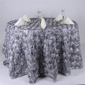 Round Tablecloth - Satin Raised Rosettes Round Tablecloth Wedding Party Dining Room Table Linens - SILVER - Christmas, Wedding, Bridal