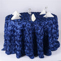 Round Tablecloth - Satin Raised Rosettes Round Tablecloth Wedding Party Dining Room Table Linens - NAVY BLUE - Christmas, Wedding, Bridal