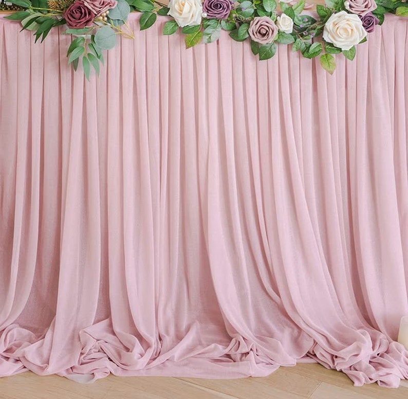 SWEETHEART - DUSTYROSE - 14ft Chiffon Table Skirt With Extra Length,Tulle Table Skirt for Backyard Lawn Wedding Dessert Birthday Party Cake