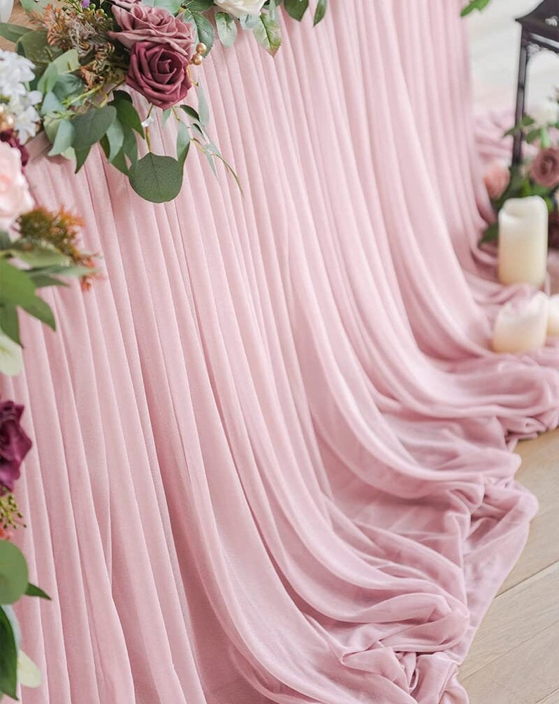 SWEETHEART - DUSTYROSE - 14ft Chiffon Table Skirt With Extra Length,Tulle Table Skirt for Backyard Lawn Wedding Dessert Birthday Party Cake