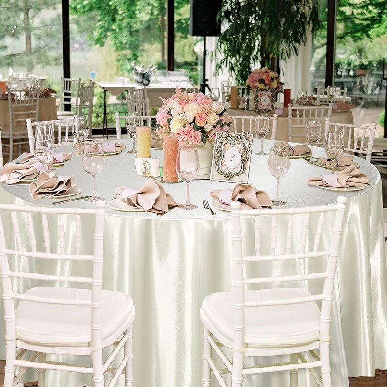 IVORY - Round Satin Tablecloth Overlay Table Cover Smooth Table Decor Tablecloth for Holiday Dinner Wedding Banquet Table Decoration