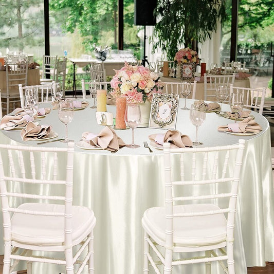 IVORY - Round Satin Tablecloth Overlay Table Cover Smooth Table Decor Tablecloth for Holiday Dinner Wedding Banquet Table Decoration