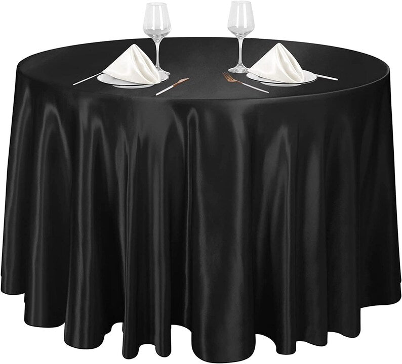 BLACK - Round Satin Tablecloth Overlay Table Cover Smooth Table Decor Tablecloth for Holiday Dinner Wedding Banquet Table Decoration