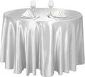 SILVER - Round Satin Tablecloth Overlay Table Cover Smooth Table Decor Tablecloth for Holiday Dinner Wedding Banquet Table Decoration