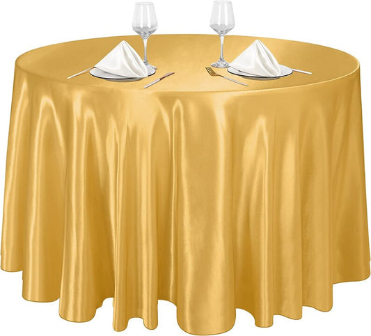 GOLD - Round Satin Tablecloth Overlay Table Cover Smooth Fabric Table Decor Tablecloth for Holiday Dinner Wedding Banquet Table Decoration