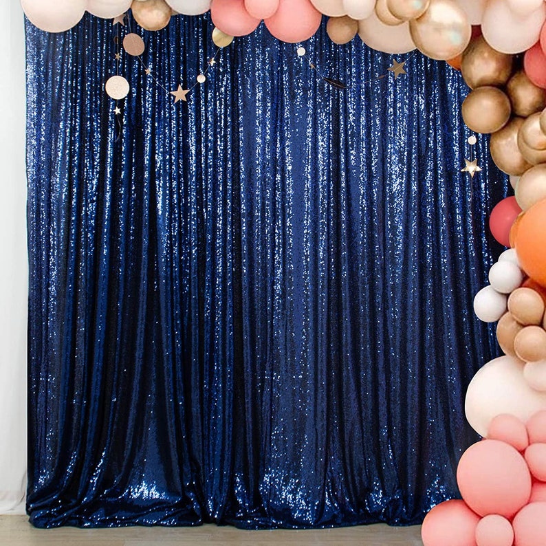 NAVY - Sequin Backdrop 1 Panel 10FT x 10FT Christmas Party Backdrop Curtains Glitter Photo Background for Wedding Baby Shower Decoration