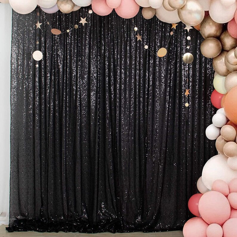 BLACK - Sequin Backdrop 1 Panel 10FT x 10FT Christmas Party Backdrop Curtains Glitter Photo Background for Wedding Baby Shower Decoration