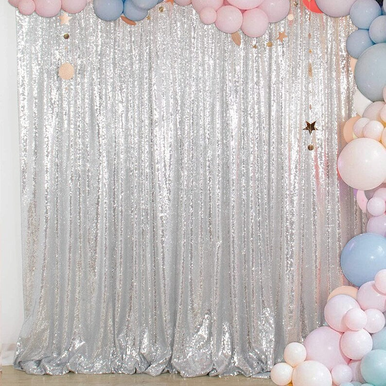 SILVER - Sequin Backdrop 1 Panel 10FT x 10FT Christmas Party Backdrop Curtains Glitter Photo Background for Wedding Baby Shower Decoration