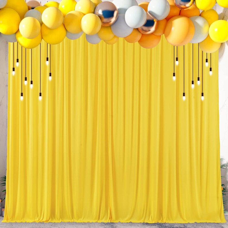 Backdrop Chiffon Curtains 10' Ft x 10' Ft - YELLOW - 1 Panel Chiffon Backdrop Curtain Sheer Curtains Wedding Arch Draping Fabric for Party