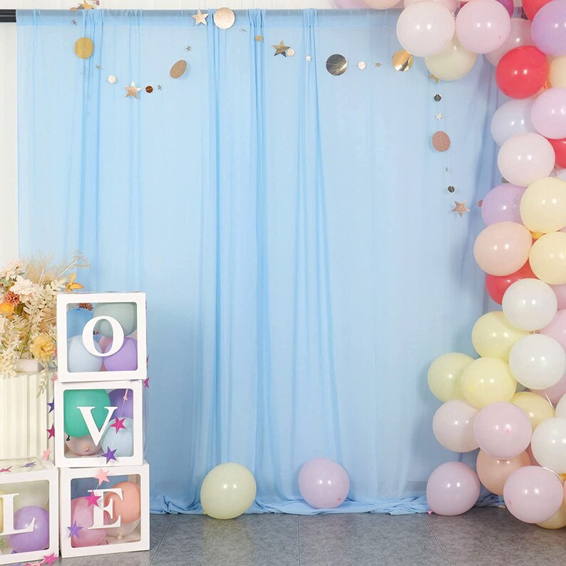 Backdrop Chiffon Curtains 10' Ft x 10' Ft - LT BLUE - 1 Panel Chiffon Backdrop Curtain Sheer Curtains Wedding Arch Draping Fabric for Party