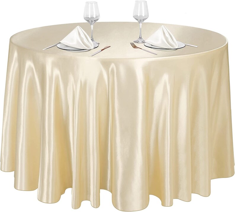 CHAMPAGNE - Round Satin Tablecloth Overlay Table Cover Smooth Table Decor Tablecloth for Holiday Dinner Wedding Banquet Table Decoration
