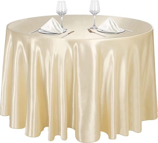 CHAMPAGNE - Round Satin Tablecloth Overlay Table Cover Smooth Table Decor Tablecloth for Holiday Dinner Wedding Banquet Table Decoration