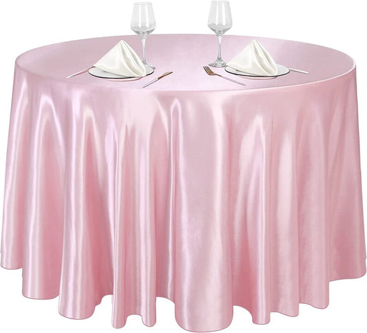 PINK - Round Satin Tablecloth Overlay Table Cover Smooth Table Decor Tablecloth for Holiday Dinner Wedding Banquet Table Decoration