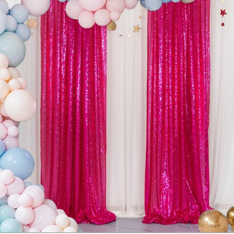 FUCHSIA - Sequin Curtains 2 Panels - Baby Shower Backdrop Glitter Backdrop Sequin Backdrop for Wedding