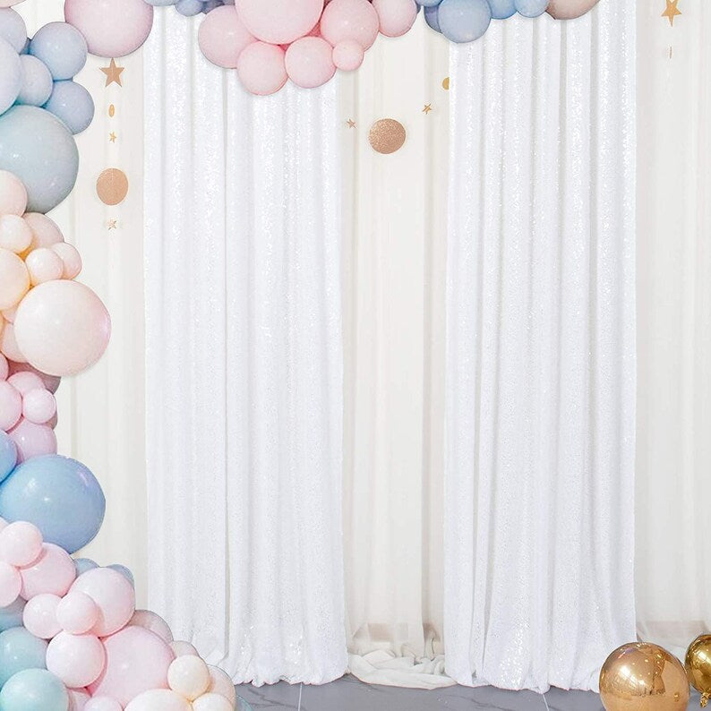 WHITE - Sequin Curtains 2 Panels - Baby Shower Backdrop Glitter Backdrop Sequin Backdrop for Wedding