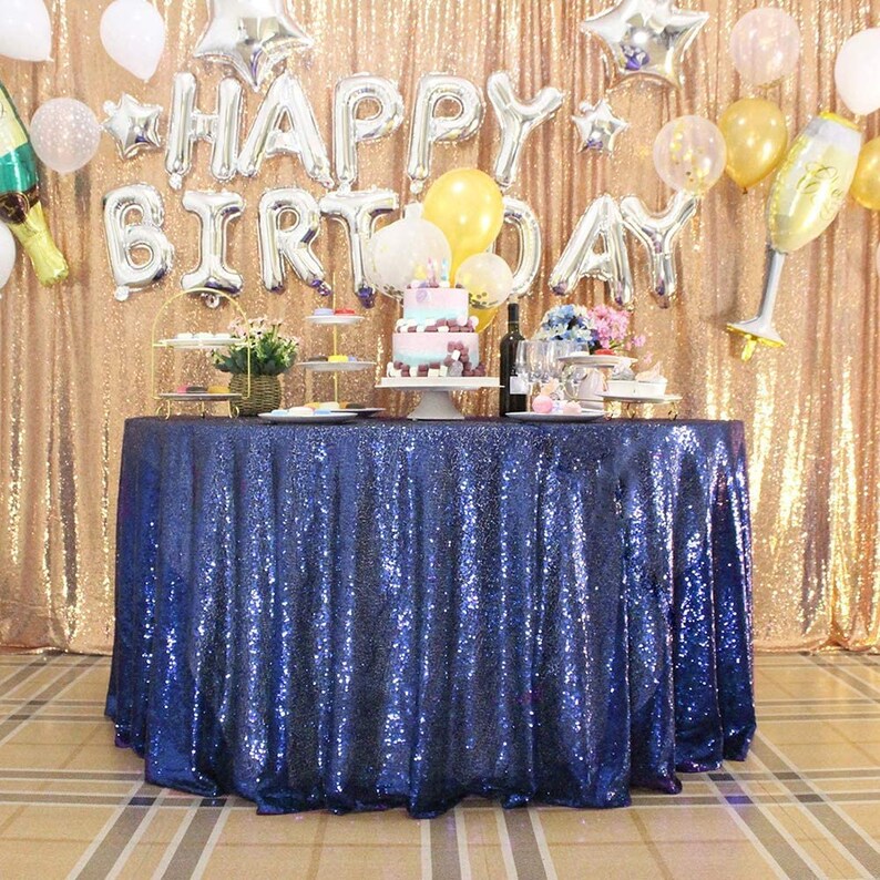 NAVY - Sequin Tablecloth Round Glitter Round Table Cover Metallic Sequence Table Cloth for Birthday Party Baby Shower Wedding