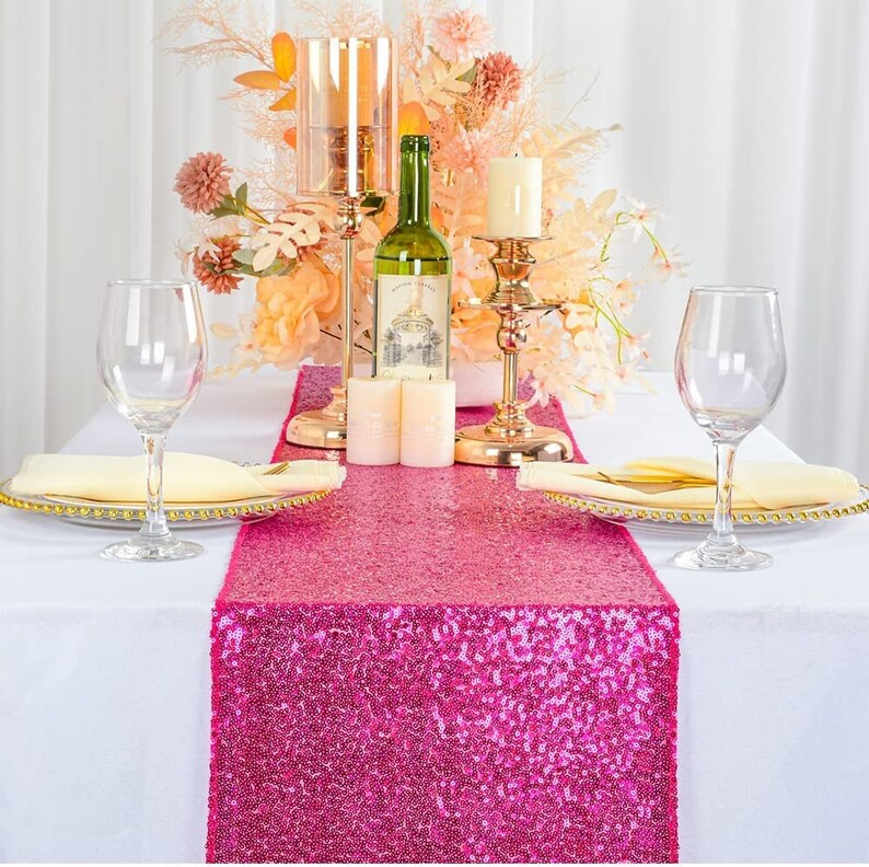 4 Pack -- FUCHSIA - Sequin Table Runner Baby Shower Table Runner for Parties Wedding Table Runner Bridal Shower Birthday Event Table Decor