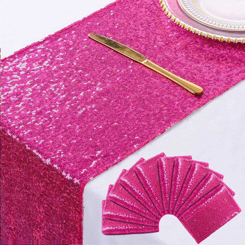 4 Pack -- FUCHSIA - Sequin Table Runner Baby Shower Table Runner for Parties Wedding Table Runner Bridal Shower Birthday Event Table Decor