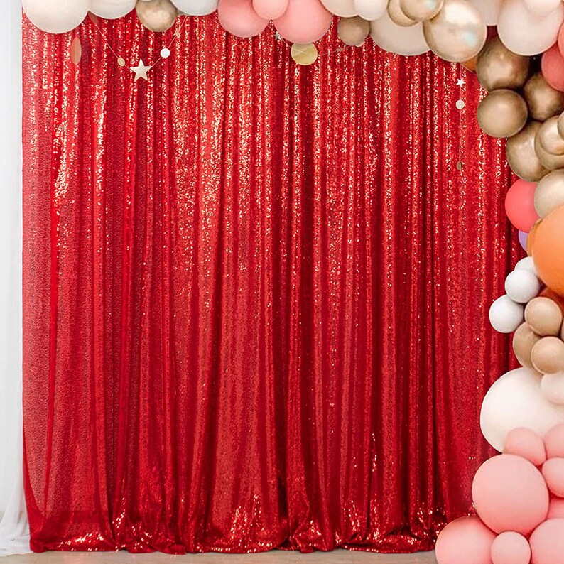 RED - Sequin Backdrop 1 Panel 10FT x 10FT Christmas Party Backdrop Curtains Glitter Photo Background for Wedding Baby Shower Decorations