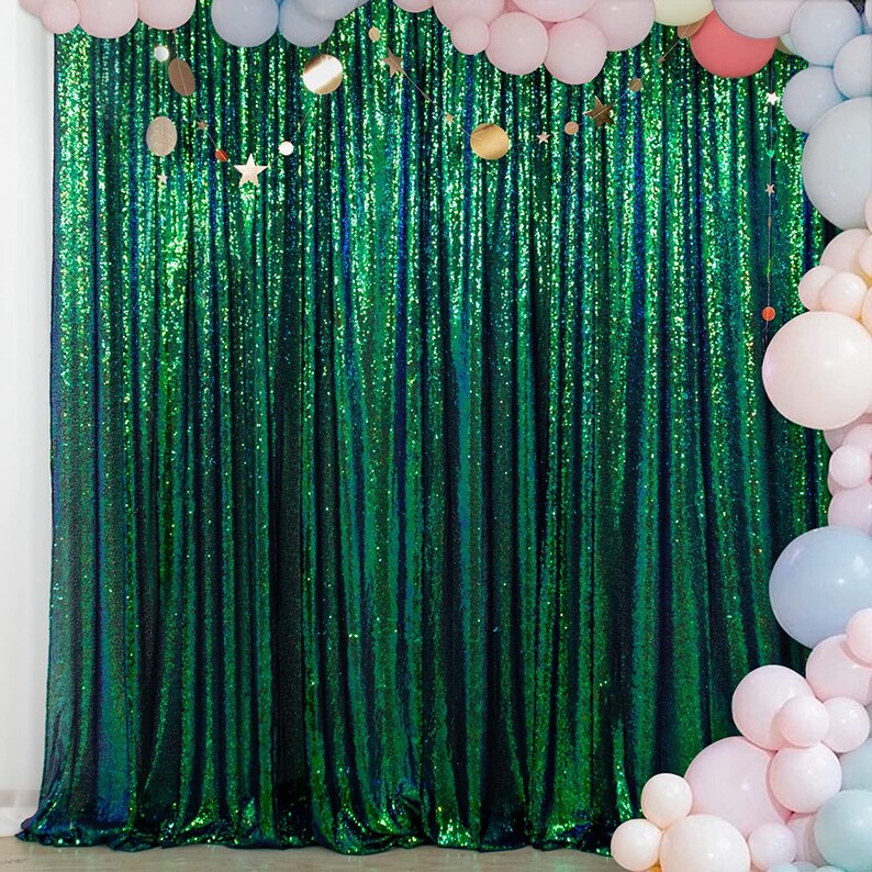 GREEN - Sequin Backdrop 1 Panel 10FT x 10FT Christmas Party Backdrop Curtains Glitter Photo Background for Wedding Baby Shower Decorations