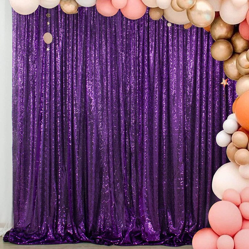 PURPLE - Sequin Backdrop 1 Panel 10FT x 10FT Christmas Party Backdrop Curtains Glitter Photo Background for Wedding Baby Shower Decorations