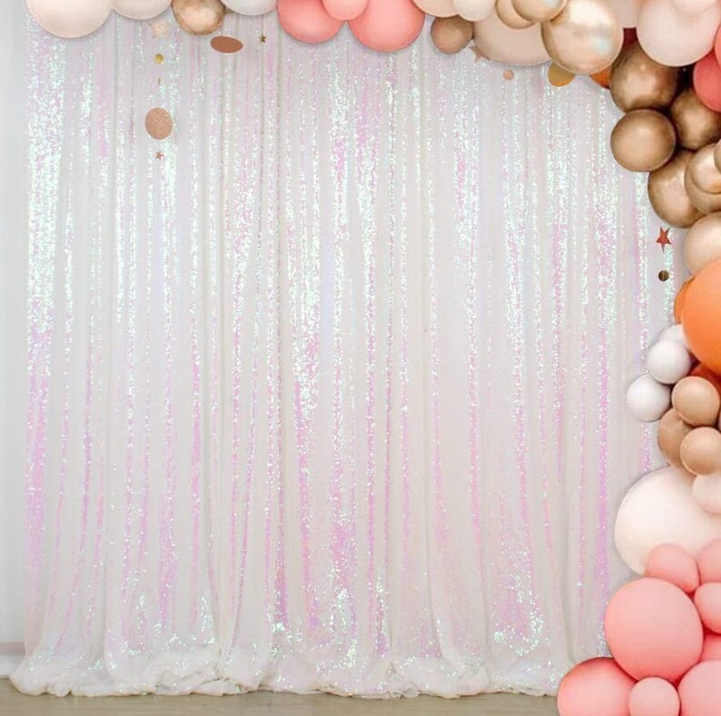 WHITE - Sequin Backdrop 1 Panel 10FT x 10FT Christmas Party Backdrop Curtains Glitter Photo Background for Wedding Baby Shower Decoration