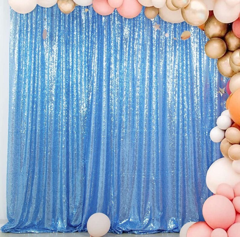 BLUE - Sequin Backdrop 1 Panel 10FT x 10FT Christmas Party Backdrop Curtains Glitter Photo Background for Wedding Baby Shower Decoration